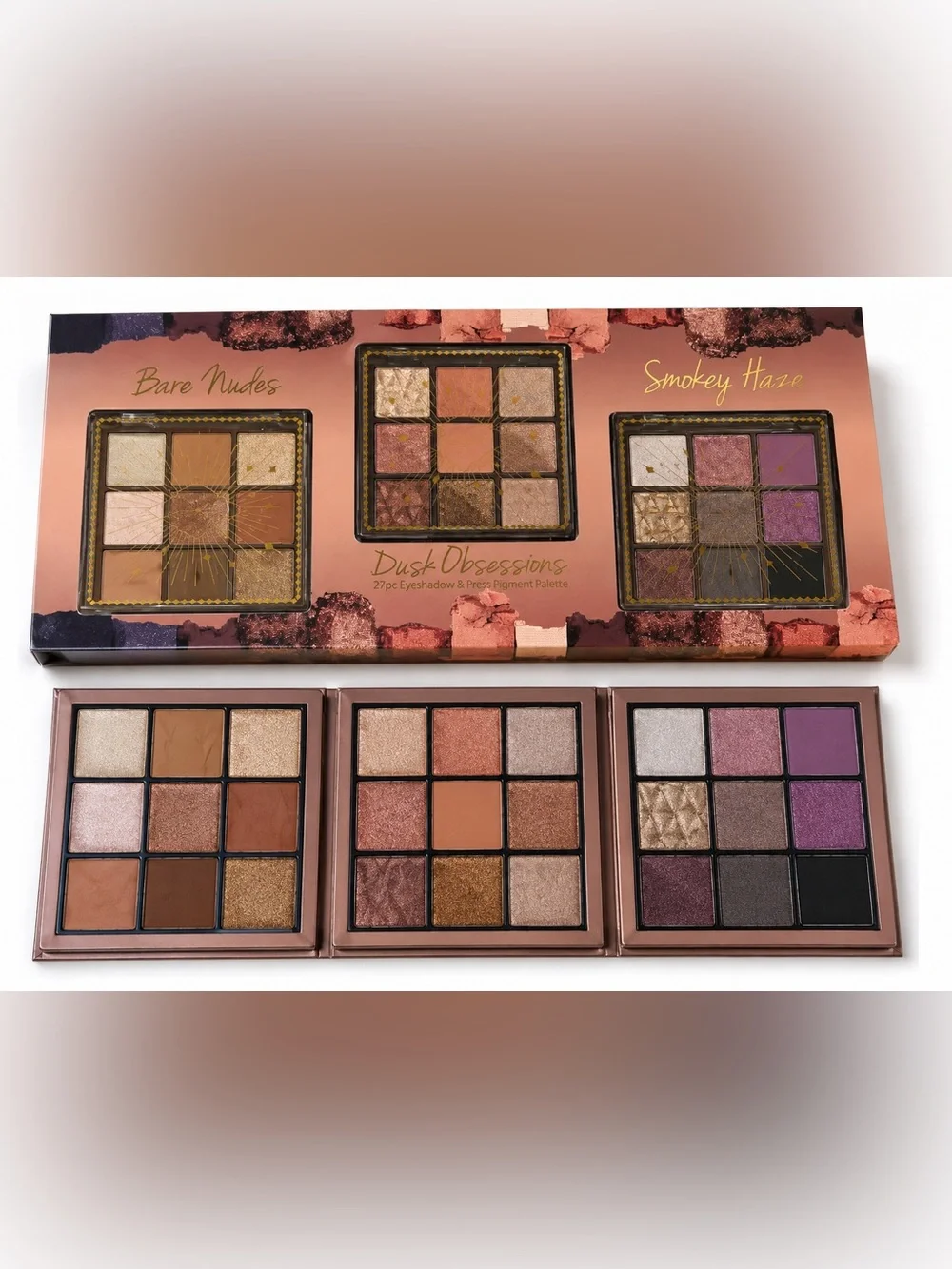 Makeup Techniques Dusk Obsessions 3-Palette Eyeshadow Gift Set | Bare Nudes, Smo